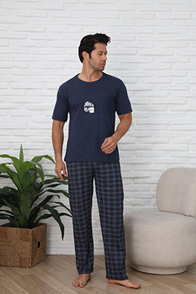FAMESTEKSTİL Men's Short Collar Combed Pjs Suit