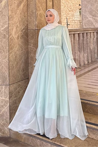 Ovn. Pleated Sleeve Chiffon Dress - Mint Green