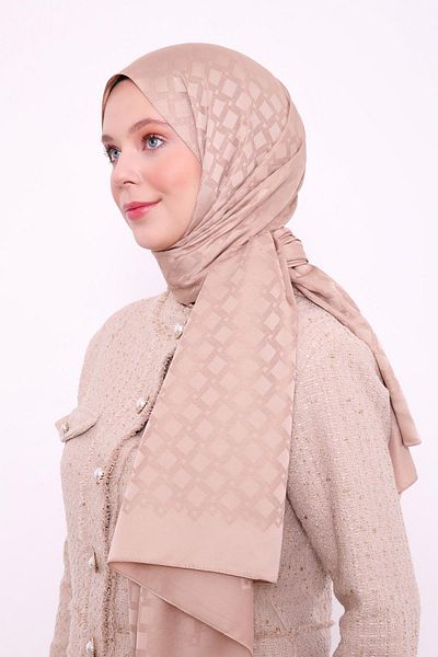 Bijutek Levidor milky coffee baklava pattern blue jacquard shawl