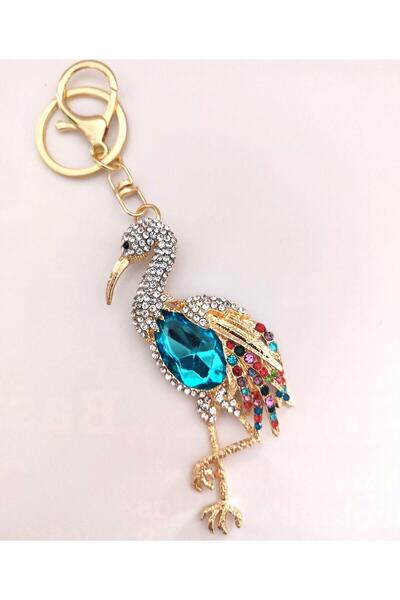 Svc Aksesuar هدية فاخرة سلسلة مفاتيح فلامينجو كبيرة الحجم بحجر الزركون - حقيب...