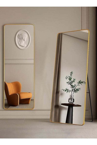 Taimi Full Length Mirror with Aluminum Frame and Metal Stand - 145 x 45 cm - Gold