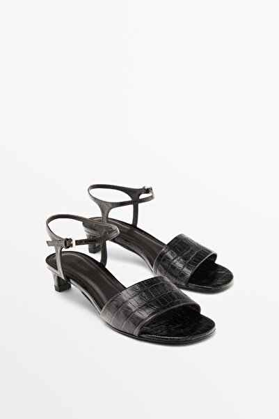 Massimo Dutti Timsah desenli kabartmalı topuklu sandalet