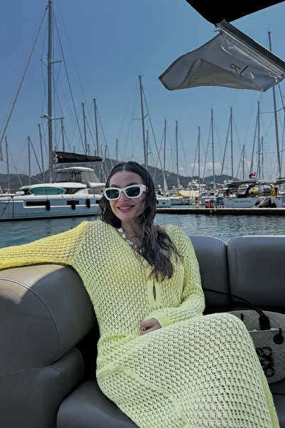 Gizem Ecemiş Visal Yellow Openwork Beach Dress