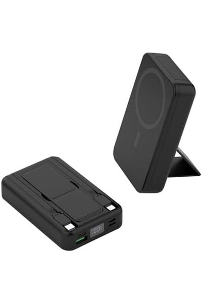 IQ TOUCH 15W Wireless Power Bank – Built-in Stand, USB-C & Lightning Cables, 10000mAh Power Bank