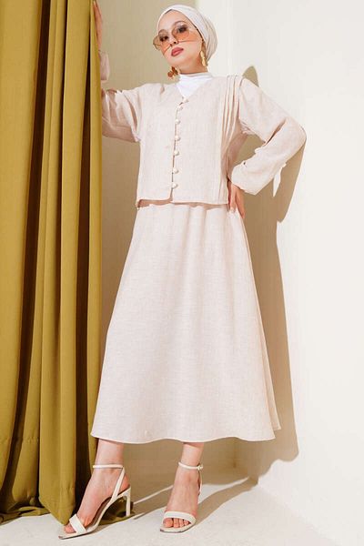 VOLT CLOTHİNG Women's Brit Buttoned Front Pleated Skirt Suit