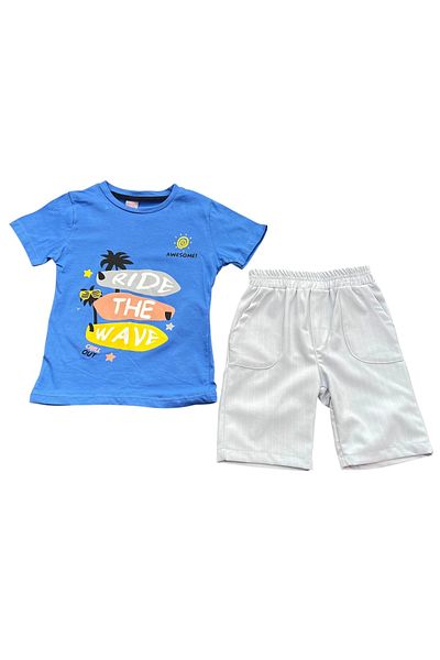 Hafez Kids Men's Summer Pocket Shorts and T-Shirt Ride the Wave Digital Printed Luxury Double Suit