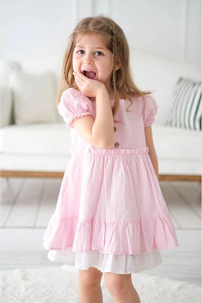 aysskids Alessi Mini Ruffle Detailed Linen Girl's Dress