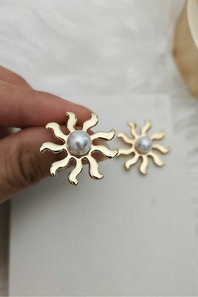 KYOLA DESİGN Pearl Sun Minimalist Gold Women's Earrings (2,3 cm)