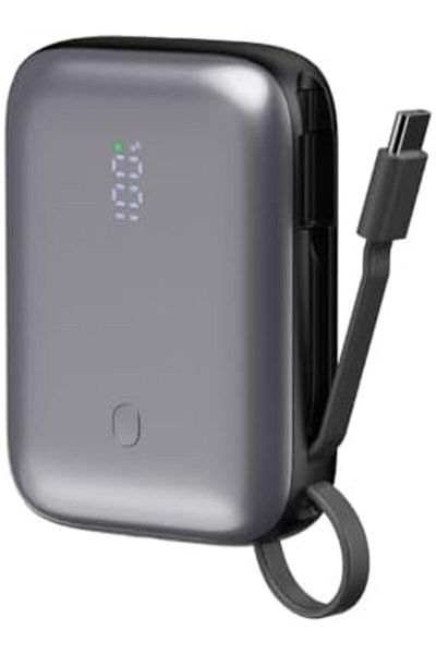 IQ TOUCH 10000mAh Mini Power Bank, Built-in USB-C Cable, 22.5W PD Fast Charging, 3A Max Output, LED Indicator