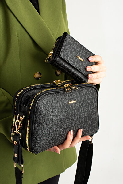 Just Polo حقيبة كتف نسائية مقاومة للماء بنمط طباعة 5 أقسام وحقيبة كتف ومحفظة ...