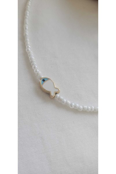 MITH SB TAKI Stainless Steel Fish White Bead Necklace
