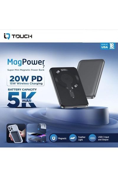 IQ TOUCH 15W Magnetic Wireless Power Bank – 5000mAh, 20W PD Fast Charging, Ultra-Slim Design