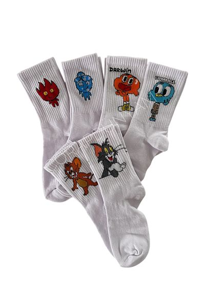 çorapdunyam 6-Piece Cute Character Fire & Water Cotton College Socks