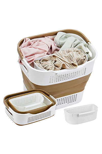 Lawazim سلة غسيل مرنة - سلة بلاستيكية قابلة للطي بمقابض، مقاس 41×32×(12-35) سم