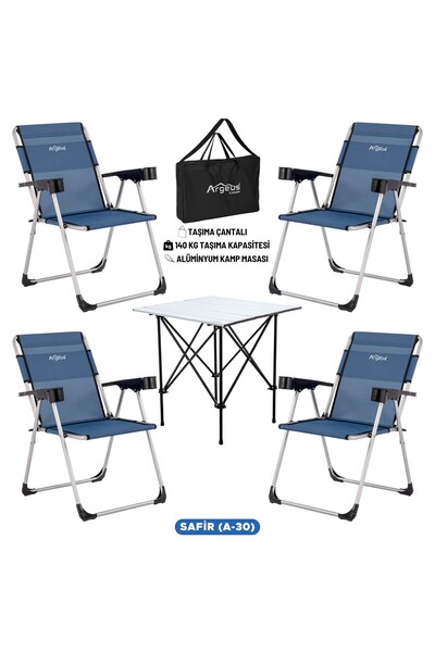 ARGEUS 4 Adet Katlanır Kamp Sandalyesi ve Alüminyum Masa Seti - Rock Silver -...