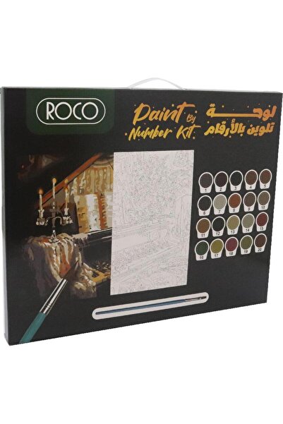 Roco بيانو بإطار خشبي، طلاء حسب الرقم ٢٠، وعاء طلاء + ٣ فرش + نمط قماشي