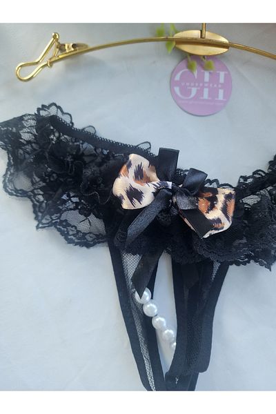 G&H UNDERWEAR Leopard Pearl String Thong Panties