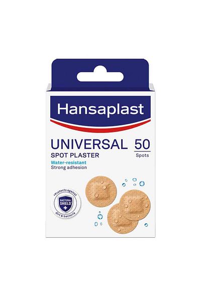 Hansaplast Spots Plasters Universal 50pcs Discreet, Waterproof Round Wound Protection for Everyday