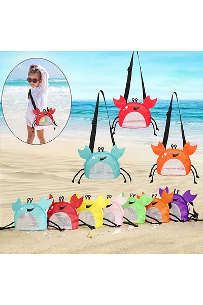 GlassySKY Children's Beach Toy Bag with Mesh Zipper and Crab Figure, Beach Toy, Holiday Sea Beach Bag