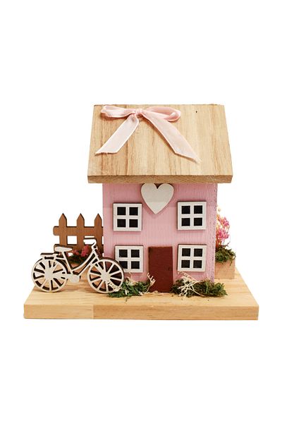 Generic Pink House Wooden Figurine (Dimensions: 14cm*9cm*12.5cm) A touch of elegance and joy to your home decor