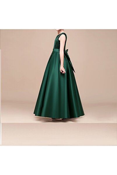 MadyaButik Kız Çocuk Bisiklet Yaka Kadife Abiye Elbise Eteği Saten Elbise