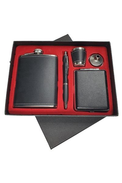 Creative Toys Set ANGMAD, flask (250ml), cigarette case, glass, funnel, and pen, black