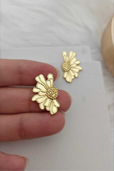 KYOLA DESİGN Half Flower Gold Earrings