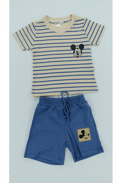 ZİMBOO Boys and Girls Children's Striped Mouse Printed Unisex 2-Piece Set
