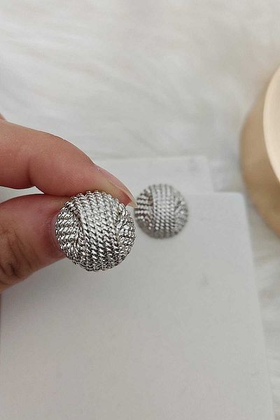 KYOLA DESİGN Straw Half Ball Silver Color Women's Earrings