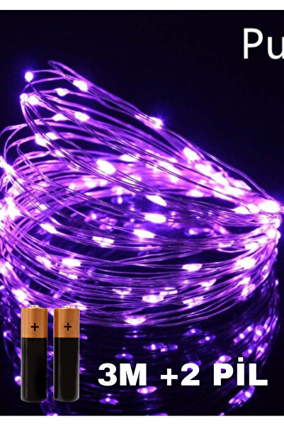 Baloncu Dede 3 Metre Mor Peri Led Işık Pilli Doğum Günü Parti Baby Shower Niş...