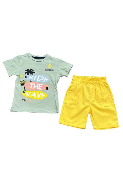 Hafez Kids Men's Summer Pocket Shorts and T-Shirt Ride the Wave Digital Printed Luxury Double Suit