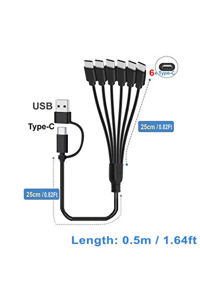 Choice كابل شاحن متعدد المنافذ من نوع C إلى 6 منافذ USB C بطول 50 سم، 6 في 1،...