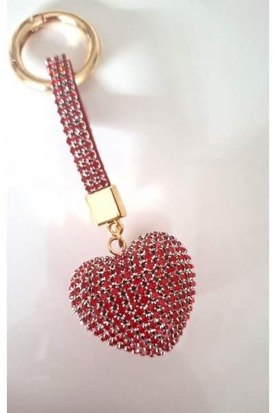 Svc Aksesuar New Year's Luxury Gift Zircon Stone Red Heart Keychain 13.5 cm