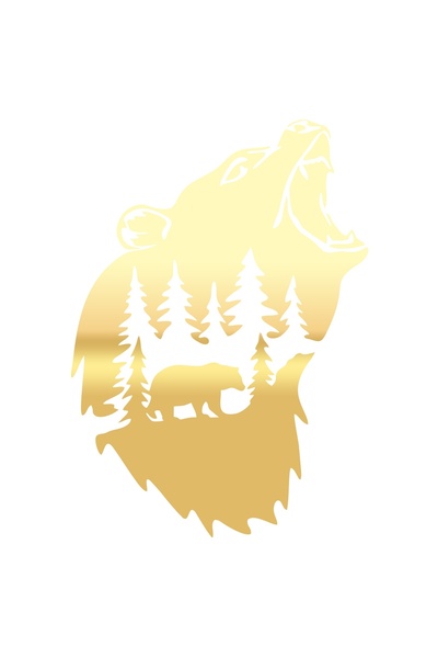 Reysa Tasarım ملصق الطبيعة والدب مقاس 17x17 سم ذهبي