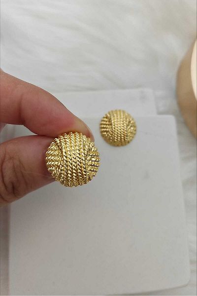 KYOLA DESİGN Straw Gold Half Ball Women's Earrings