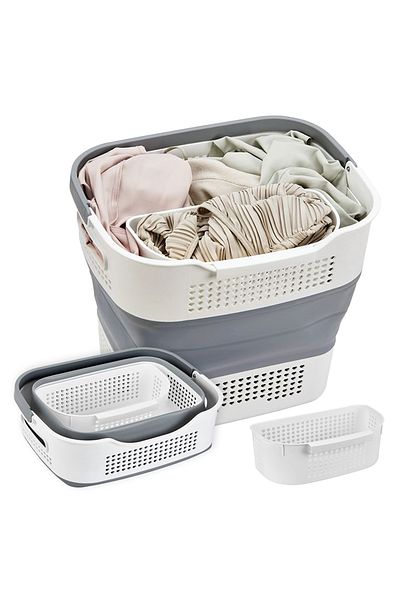Lawazim Flexible Laundry Basket – 41x32x(12–35)cm Foldable Plastic Hamper with Handles