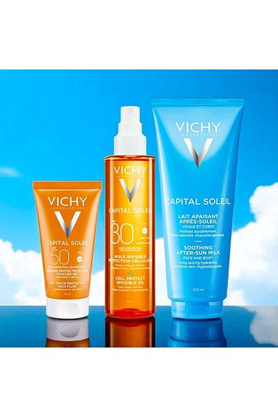 Vichy Capital Soleil Set: Dry Touch SPF50 Emulsion 50ml, Invisible SPF30 Oil 200ml, After Sun 300ml