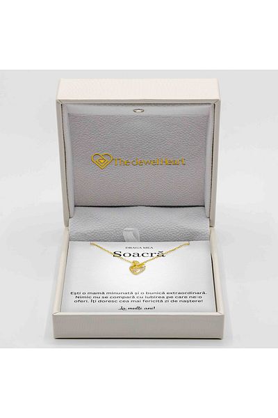 The Jewel Heart Colier Lebădă pentru Soacră – Argint 925 cu Aur 14K, Cadou cu Cutie LED