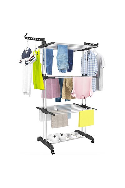 Teno Uscator Vertical pentru Rufe si Haine Teno®, 3 niveluri, mobil, pliabil, inaltime 175cm, negru