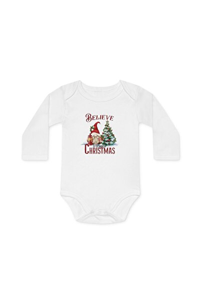 OEM Body bebelusi, pentru Craciun, model festiv, alb, maneca lunga, marimea 74