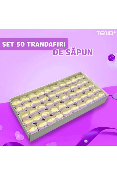 Teno Set 50 de Trandafiri din Sapun Teno®, flori cu aspect natural, mov/crem