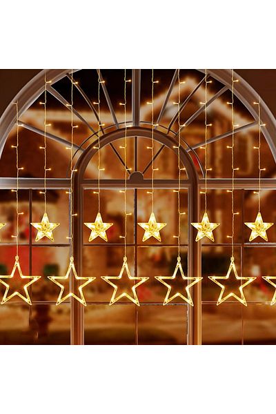 Teno Teno® Curtain Christmas Installation, 3x3 m, 8 light effects, 12 figurines, warm white