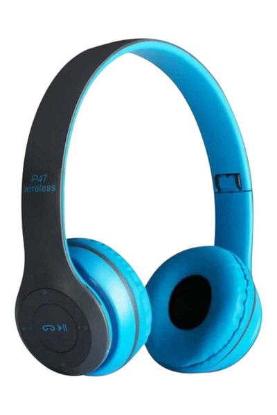 P47 P47 wireless Bluetooth headphones with radio and MP3, Blue/Gray