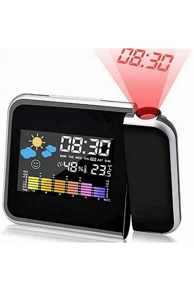 Teno Teno® Multifunctional Projector Clock, weather station, weather forecast, 15 x 11 x 2.5 cm, black