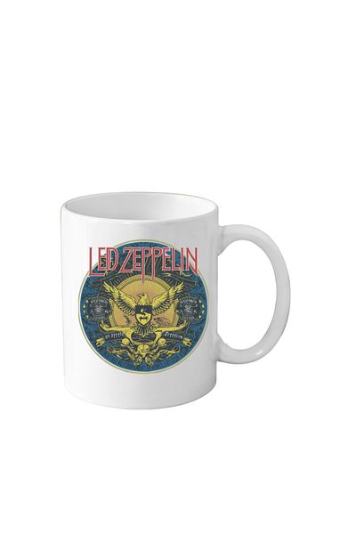 OEM Cana din ceramica haioasa, 330 ml, alba, pentru pasionatii de muzica, Led Zeppelin