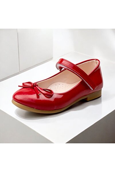 JOJO KIDS Girl's Red Patent Leather Velcro Orthopedic Ballerina Shoes, Daily Ballerinas, Non-Slip Sole, Evening Dress Ballerinas