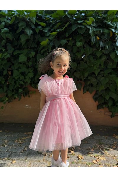 Minizade Baby Girl Girl's Tulle Bow Lined Special Day Birthday Party Wedding Princess Evening Dress