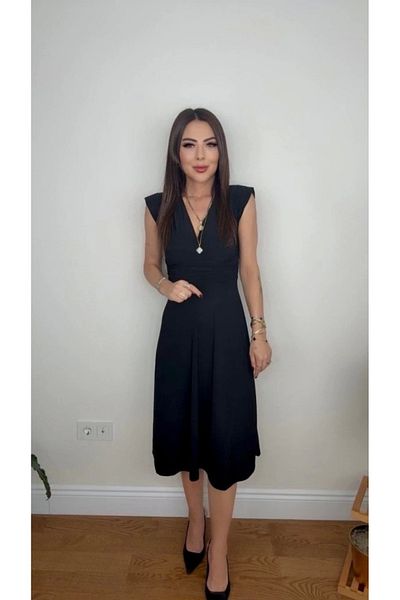 nedo7 Women's Short Sleeve Double Breasted Collar Waist Corsage Ice Cream Midi Janjan Crepe Dress