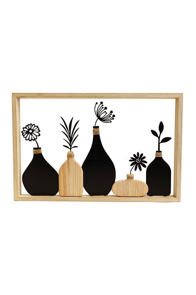 Generic A wooden masterpiece in the form of a plaque with an elegant frame and a design of five vases - a sophisticated natural touch to your home or office decor