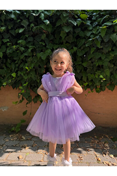 Minizade Kız Bebek Kız Çocuk Tüllü Fiyonklu Astarlı Özel Gün Doğum Günü Parti Düğün Prenses Abiye Elbise